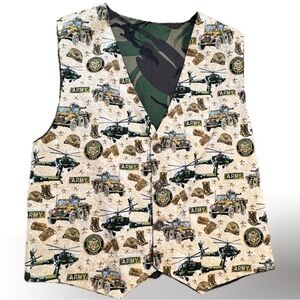 Handcrafted army‎ camouflage vest button front buckle back helicopter fatigues
